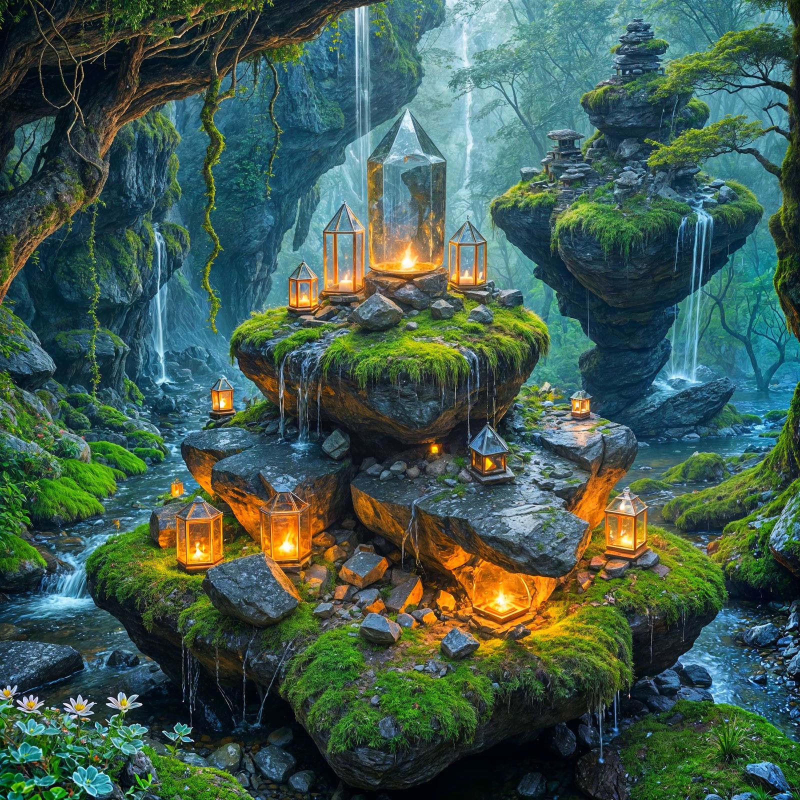 Hidden Mountaintop Retreat With Hovering Magical Volumes