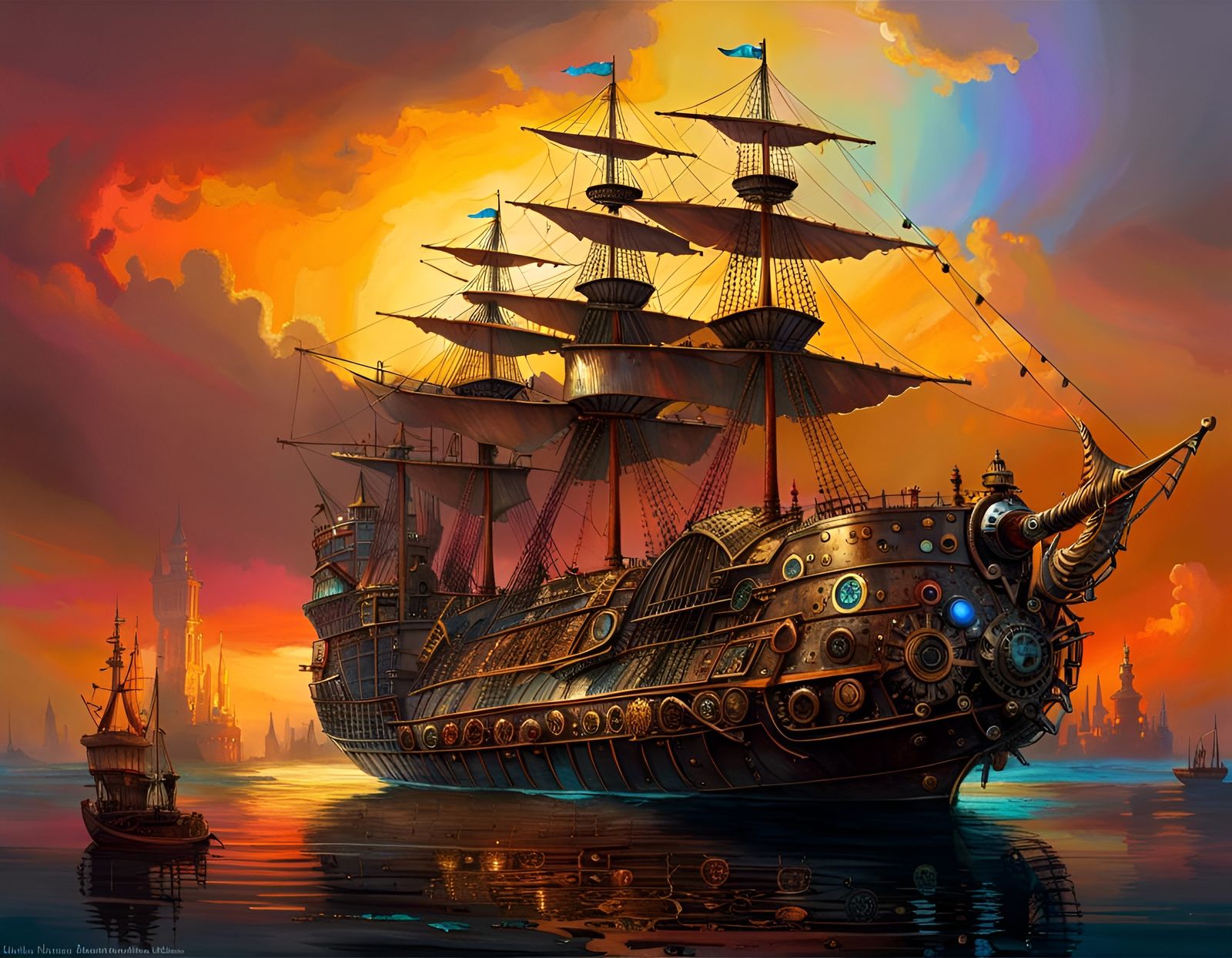 Steampunk Sailing Ship Masterpiece in Fantasycore Style