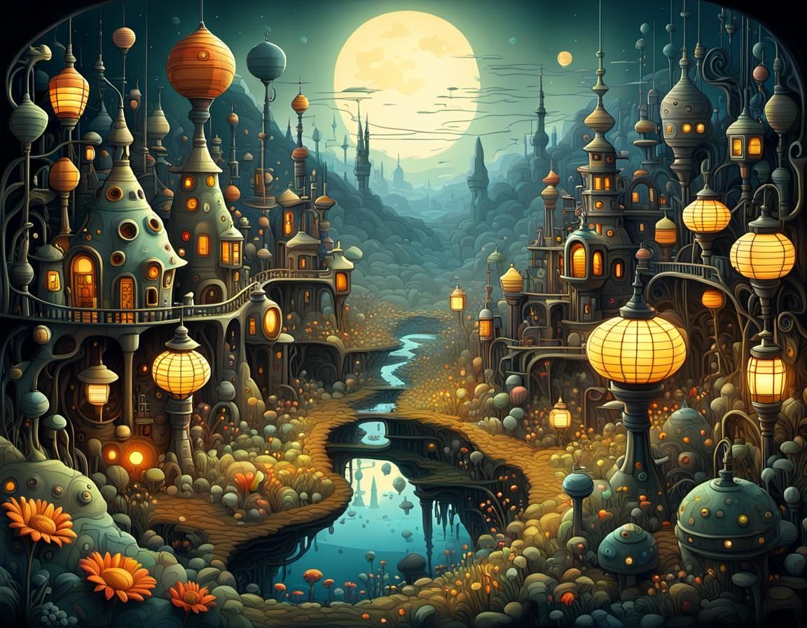 Peaceful Machinarium Garden in Abstract Style