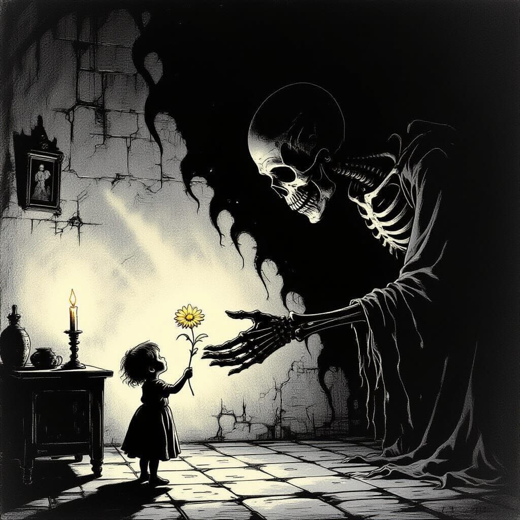 Horrifying Kindness: Skeletal Hand Offers Flower