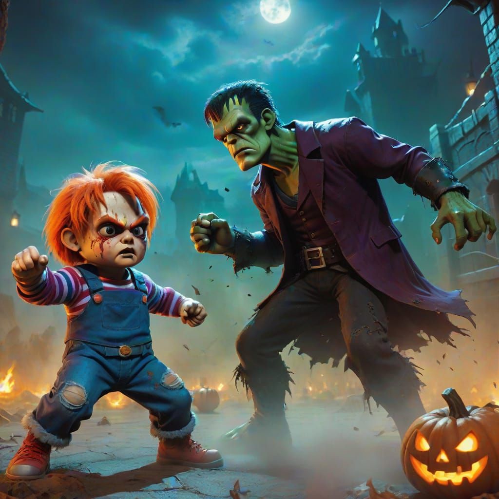 Frankenstein vs Chucky Halloween Battle Concept Art