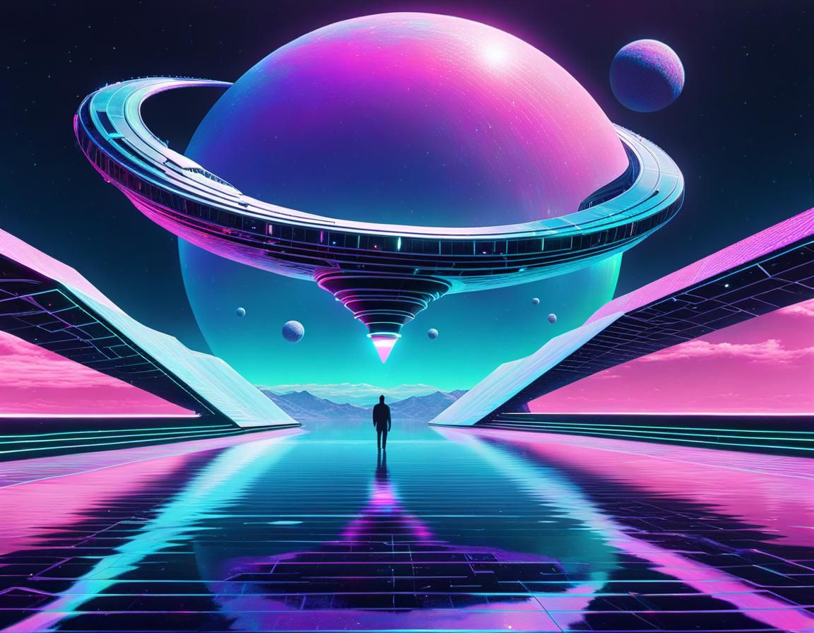 Cosmic Portal in Holographic Vaporwave Style