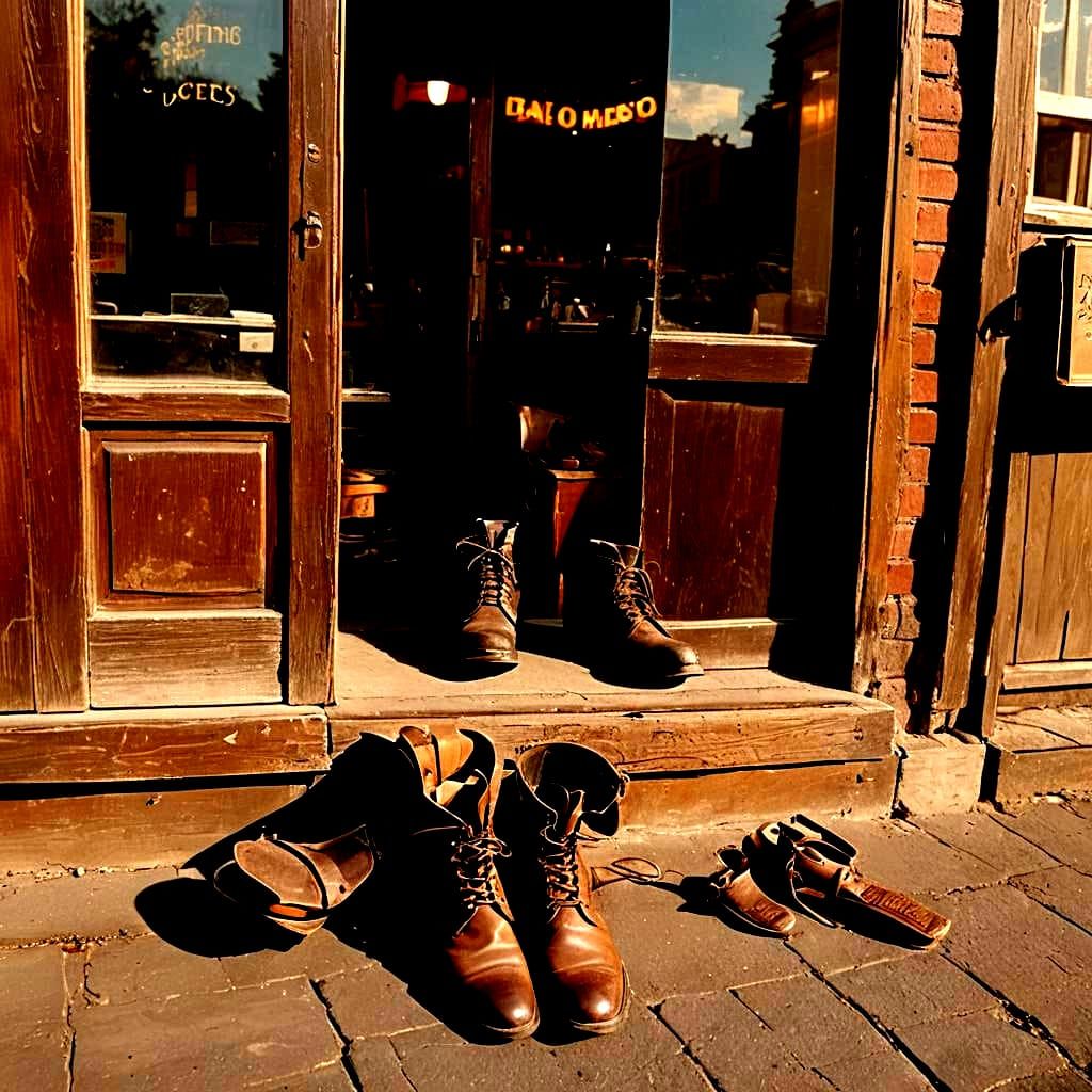 Vintage Shoe Repair Shop with Polish Sign