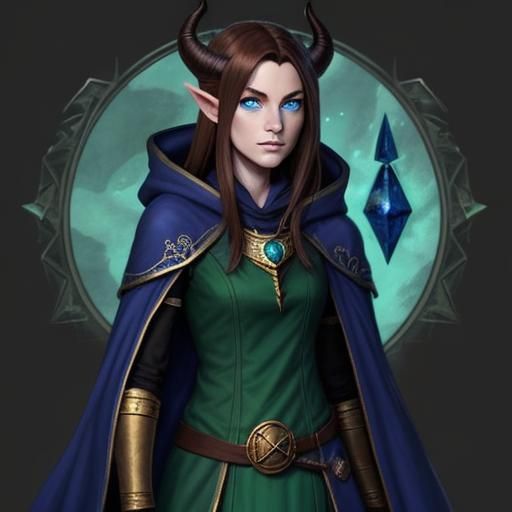 Tiefling Female Wizard with Sapphire Amulet