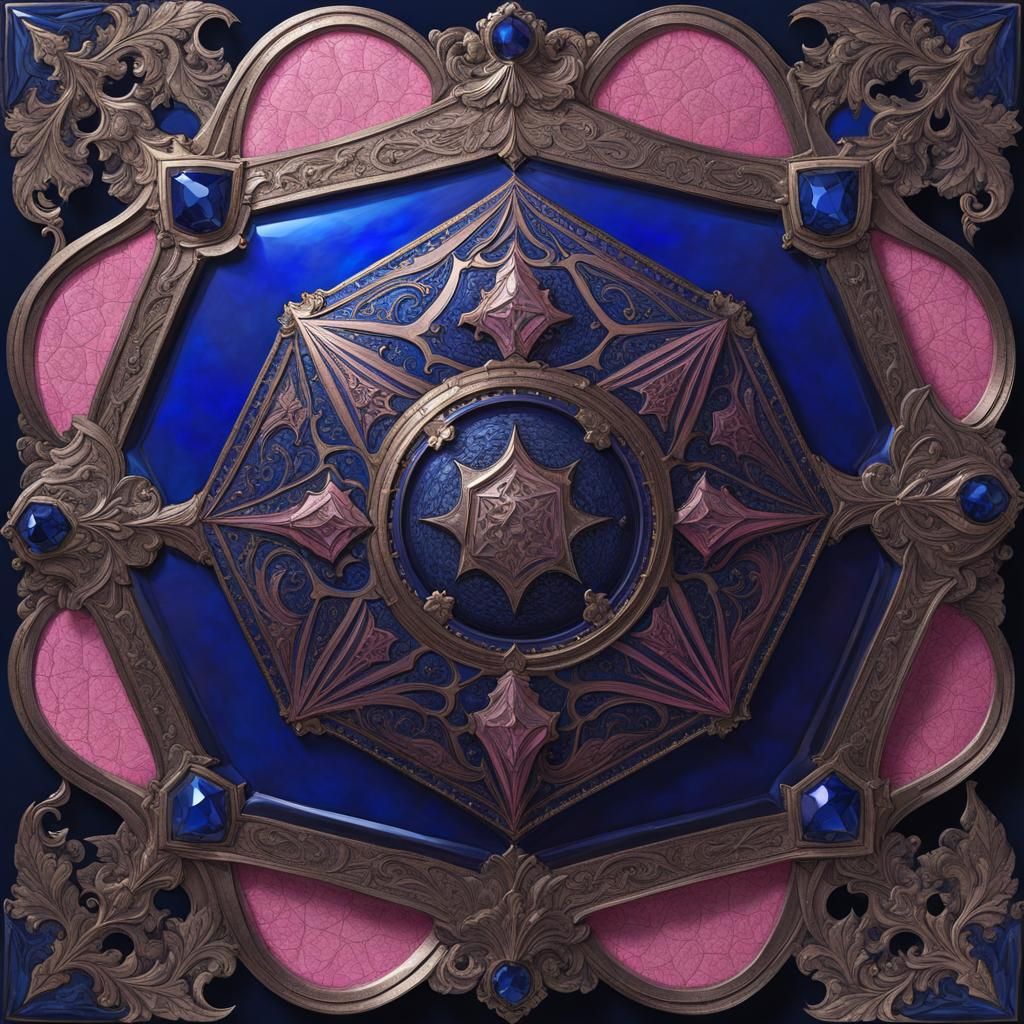 Ornate Shield with Electric Blue and Pink Inlay