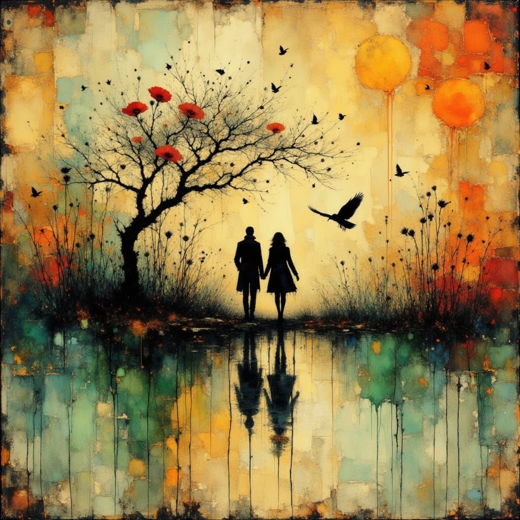 Golden Spring: An Oil and Watercolor Grunge Painting