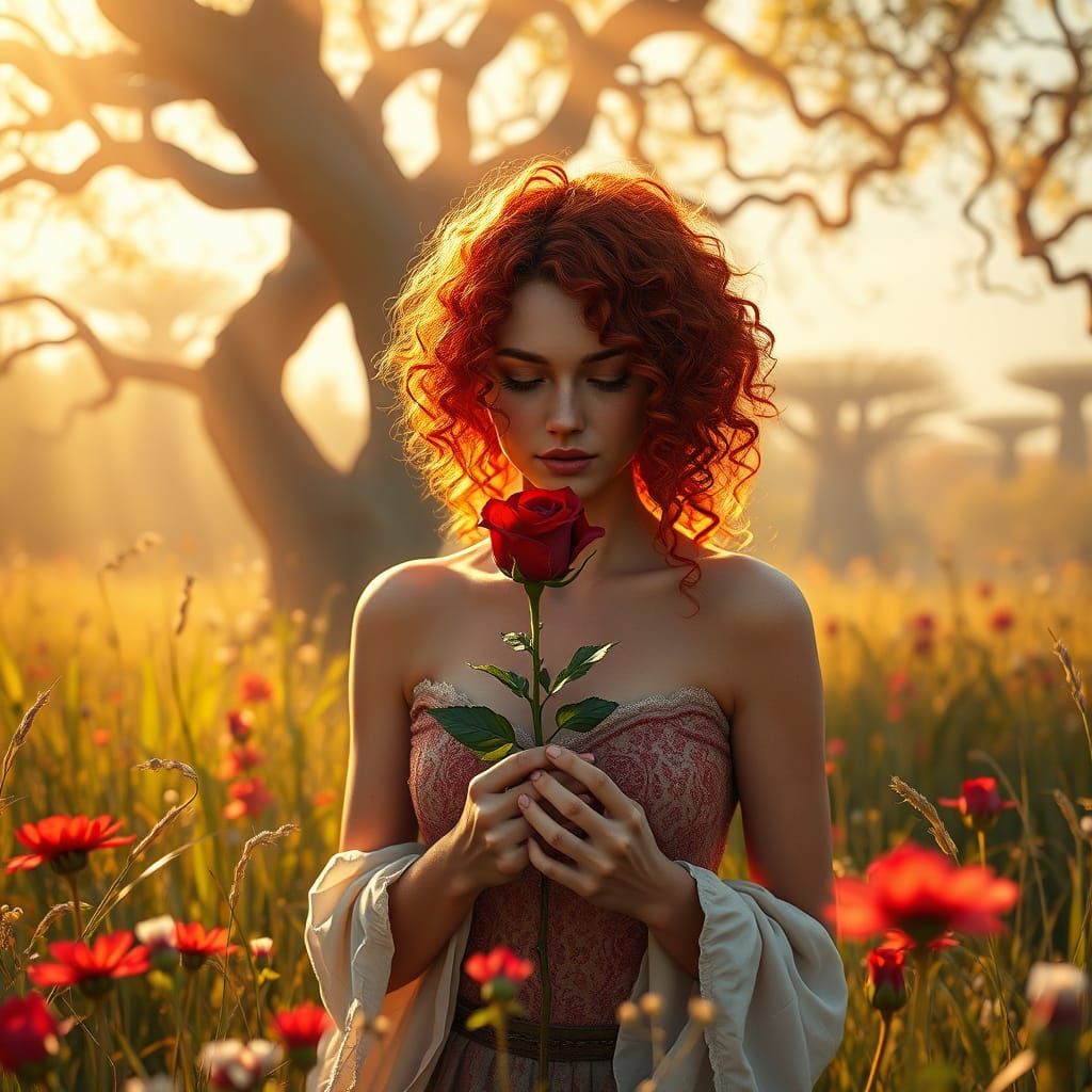 Enchanted Redhead in a Lush Meadow