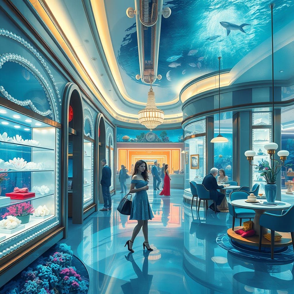 Underwater Mall: Bioluminescent Shopping and Cafe
