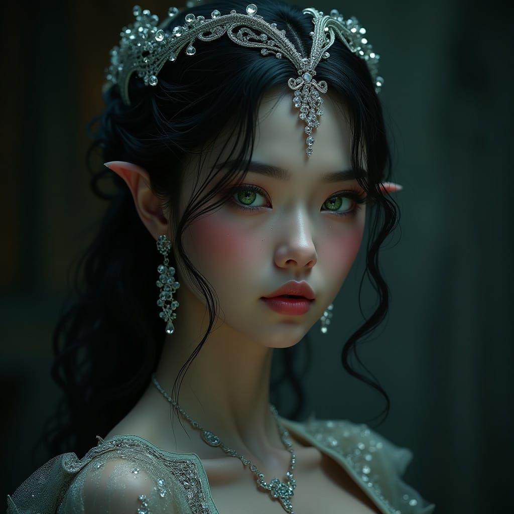 Regal Fantasy Portrait of a Young Woman in a Crystal-Encrust...