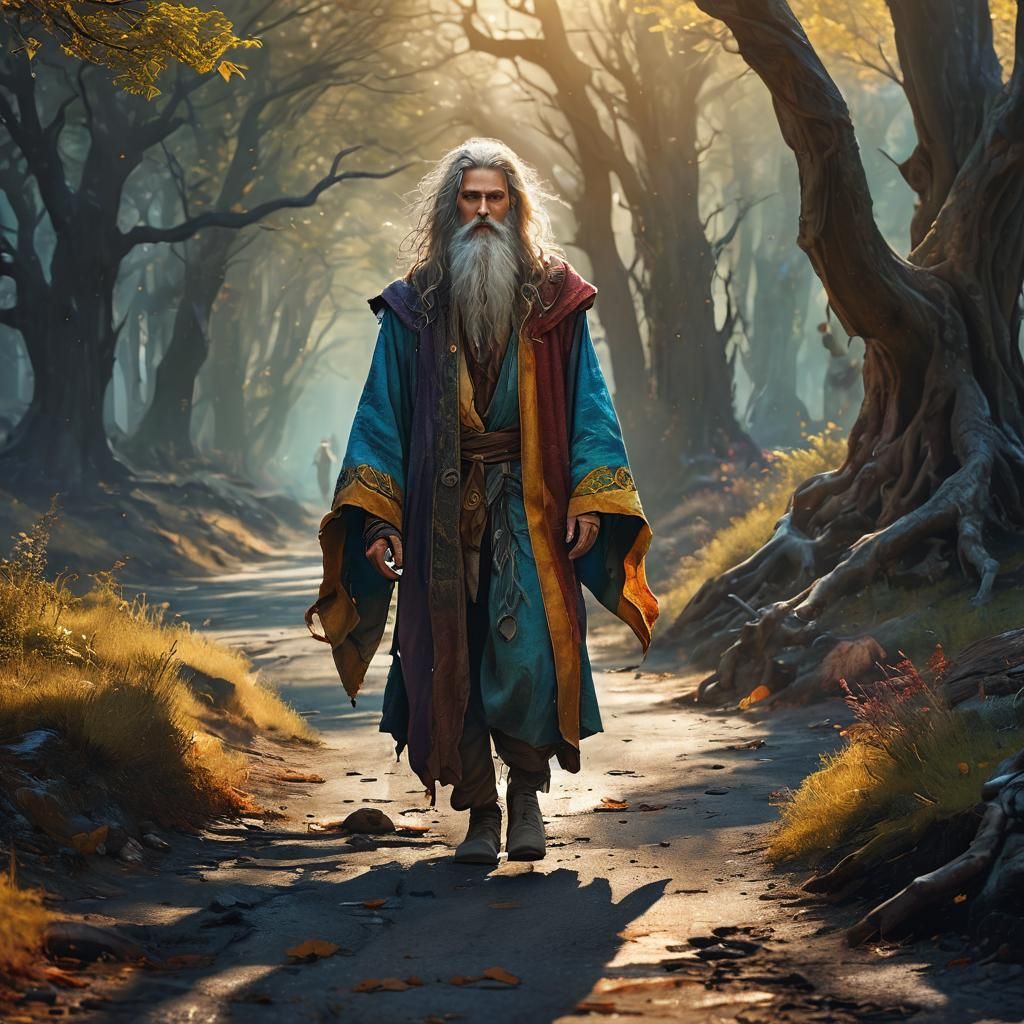 Wizard and Walking Trunk in Dreamlike Fantasy Art