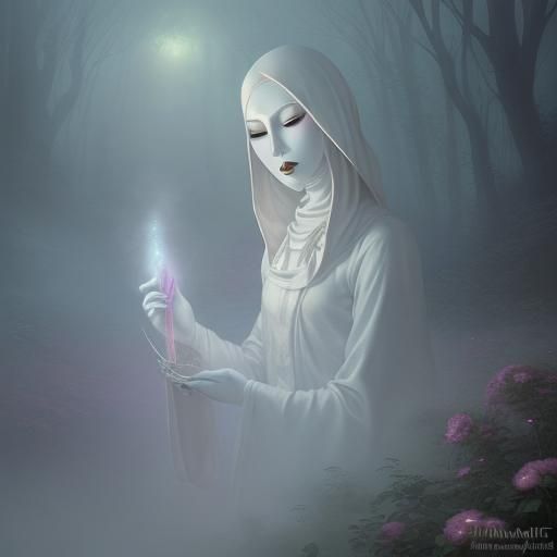 Ethereal Pocong in Misty, Hyperdetailed Fantasy