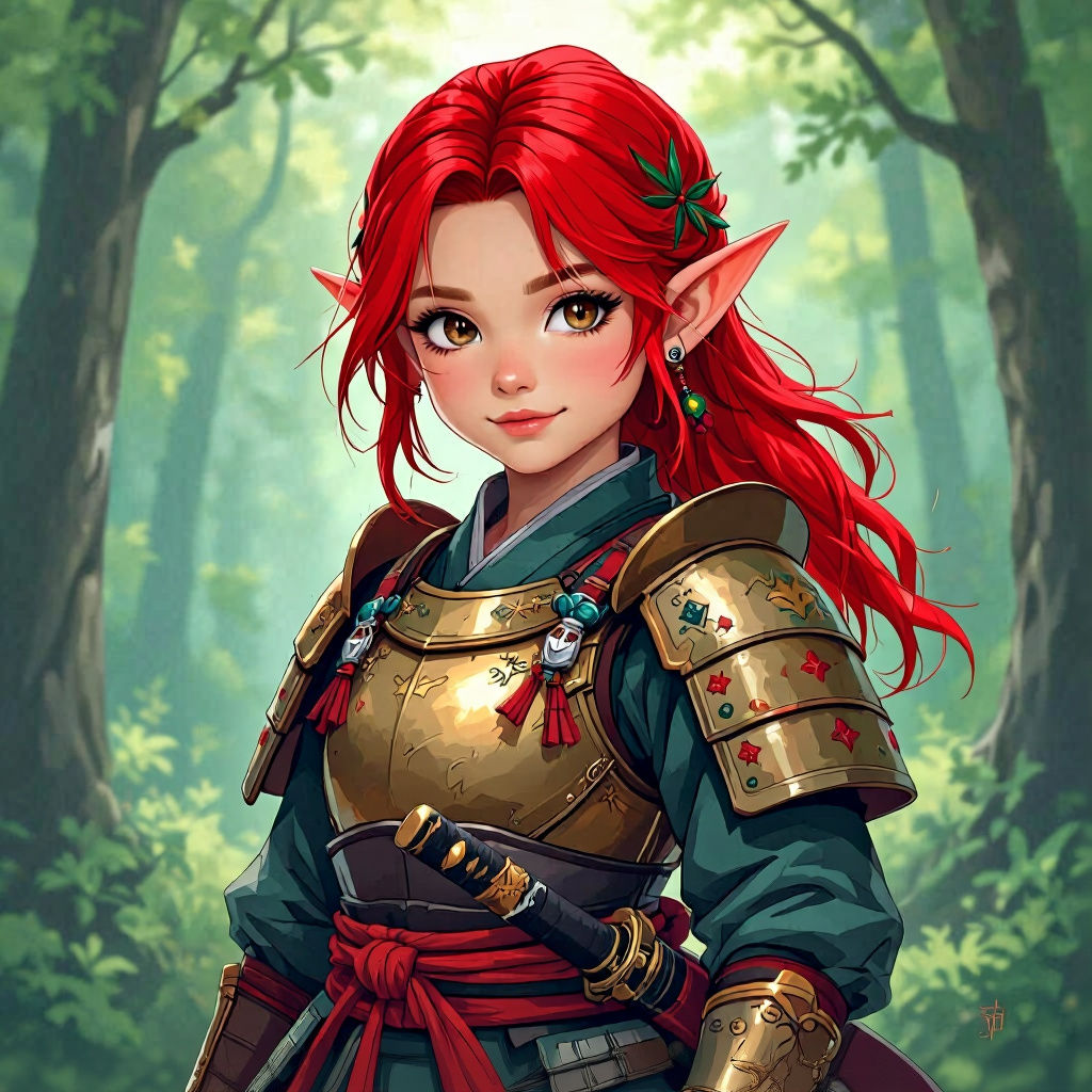 Blonde Elf Samurai Girl Portrait