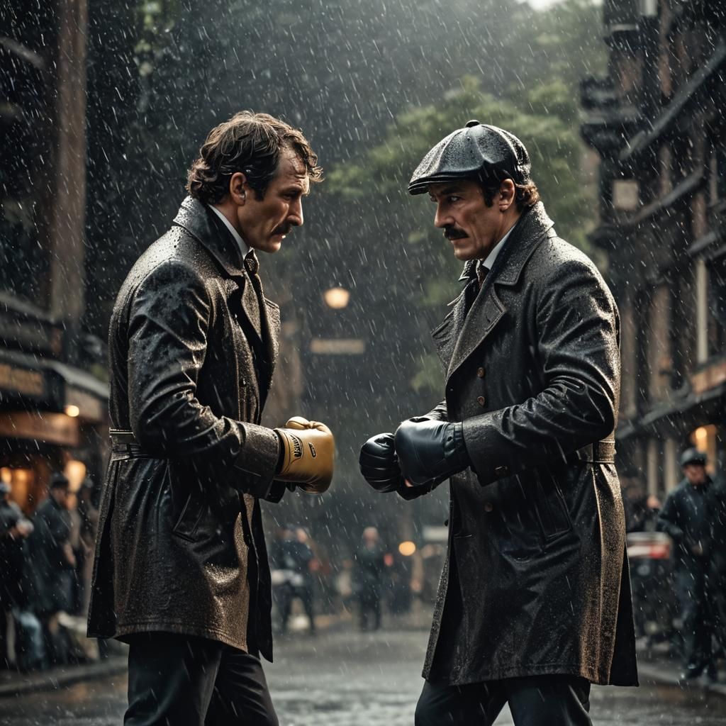 Sherlock Holmes and Watson Boxing in Rain