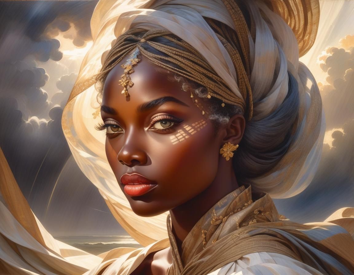 Surreal Woman with Metallic Fur, Rococo Style