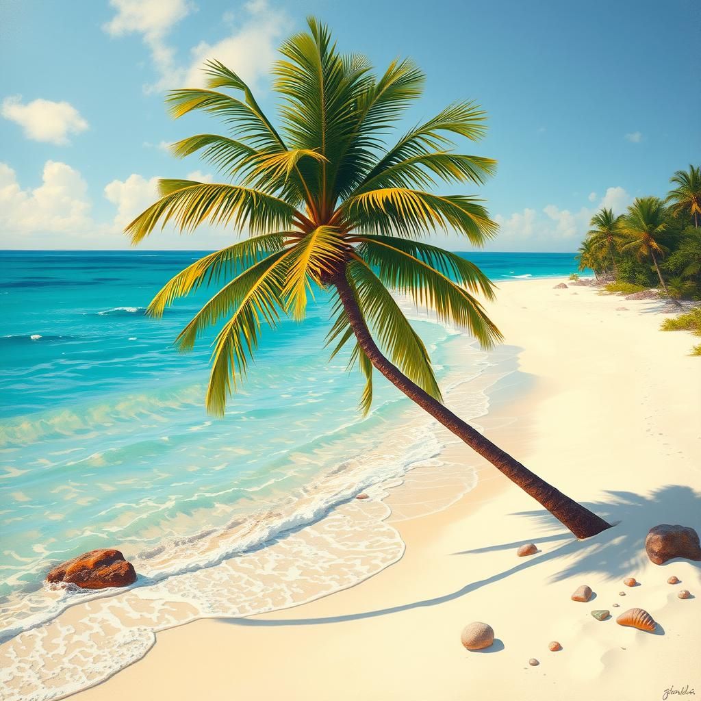 Palm Tree on Sun-Drenched Beach in Dreamy Style