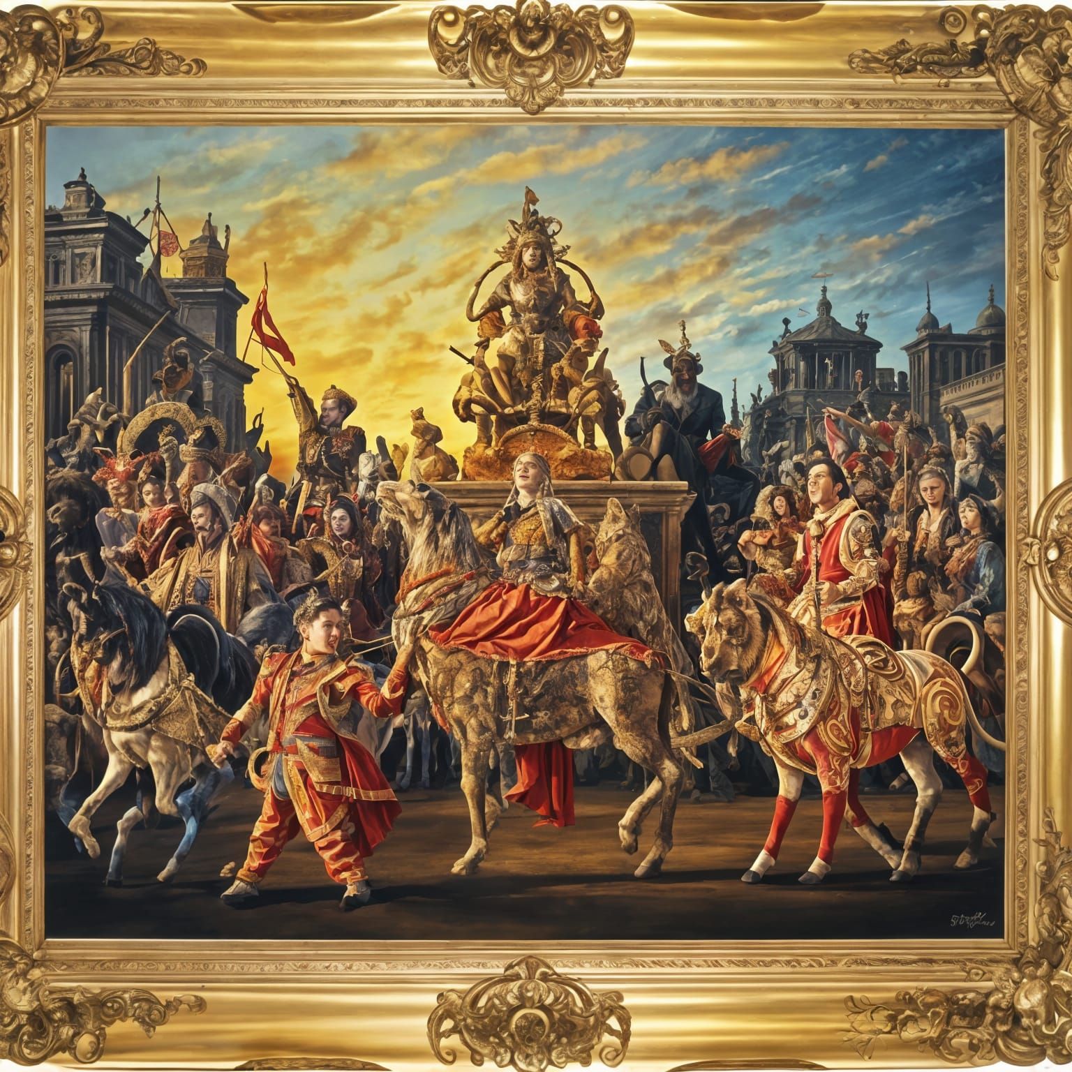 Those stilted boys, that burnished chariot, Lion and bearded...