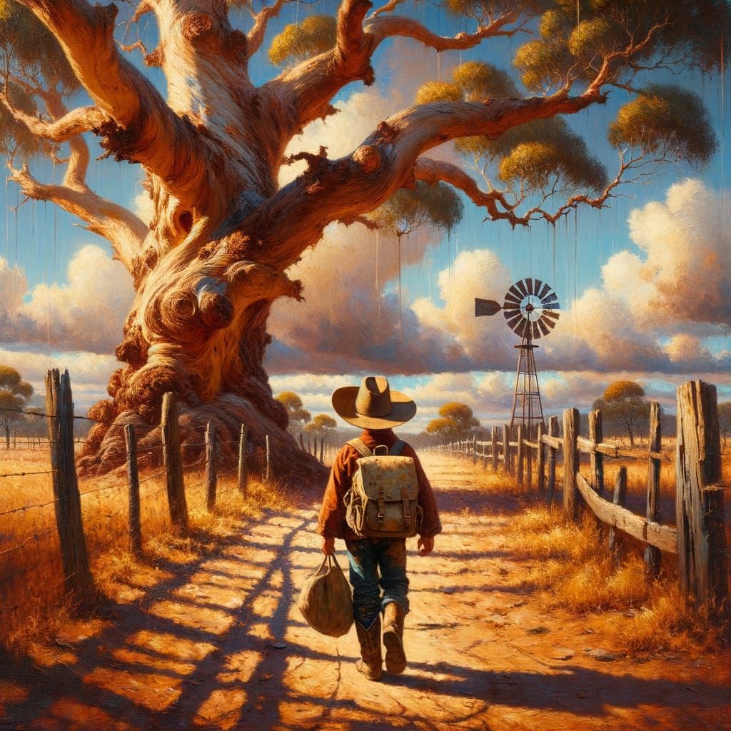 Young Cowboy's Journey: Impasto Oil Painting