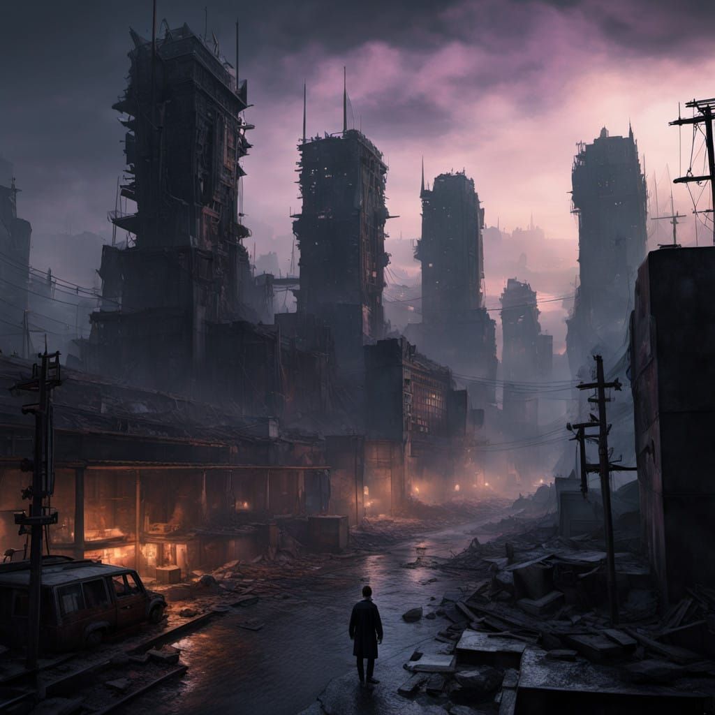 Dark Fantasy Dystopian Metropolis in Cyberpunk Style