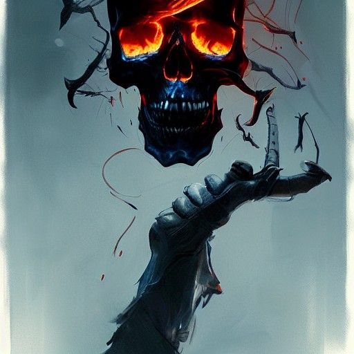 Sinister Flaming Skull Art