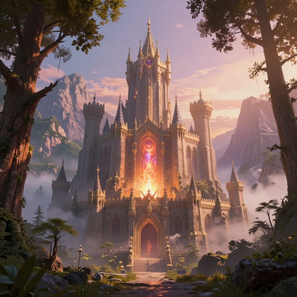 Epic Fantasy Citadel at Mystical Dawn