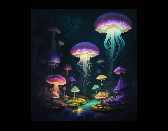Jellyfish in Toadstool Forest: Beatrix Potter Style