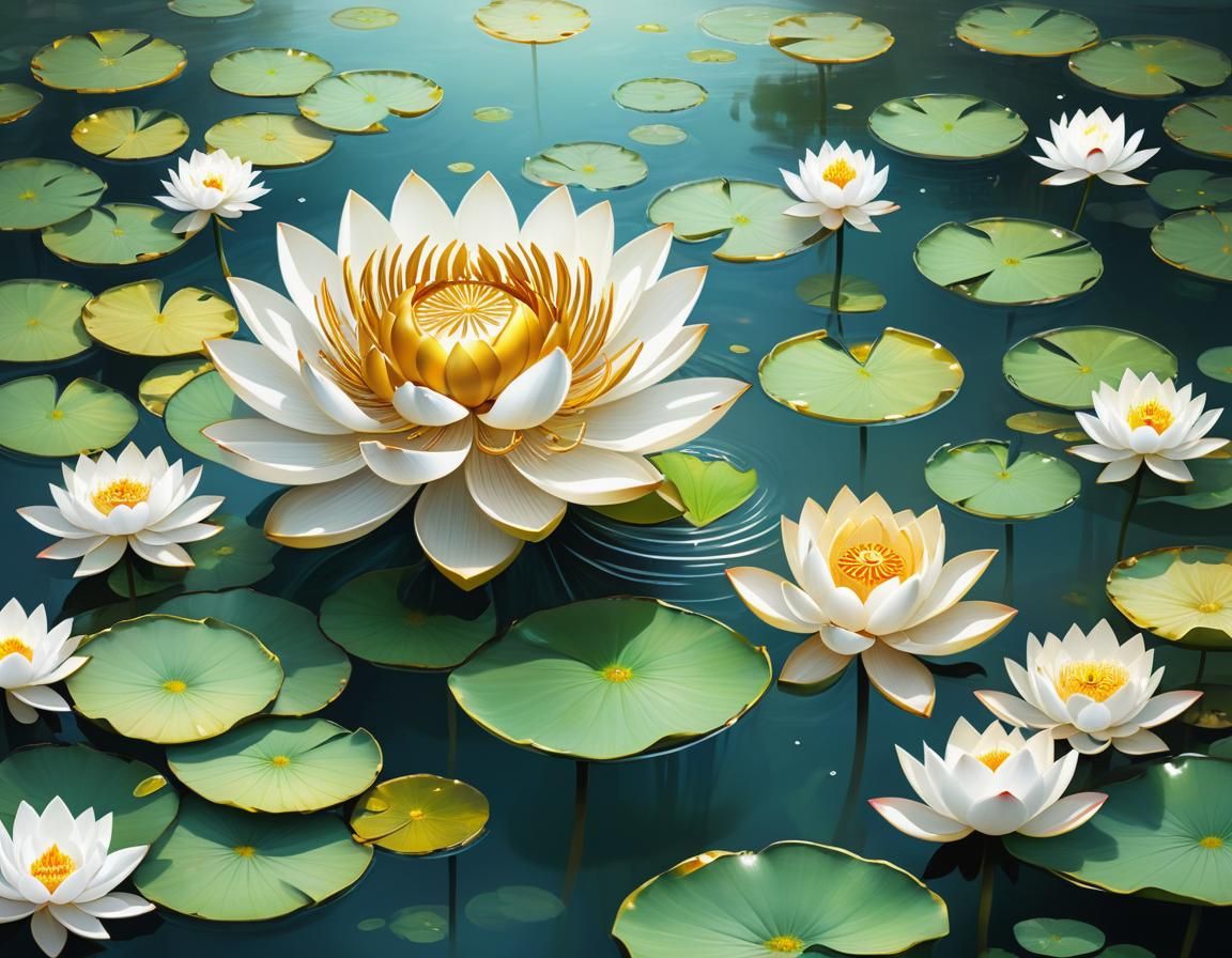 Golden Lotus Among White, Fantasy Art