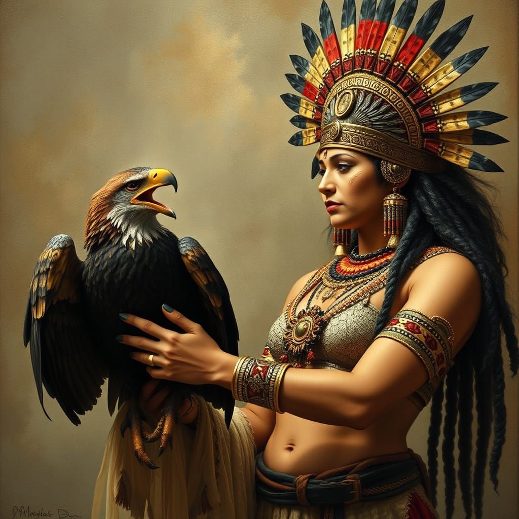 Aztec Woman Holding an Eagle