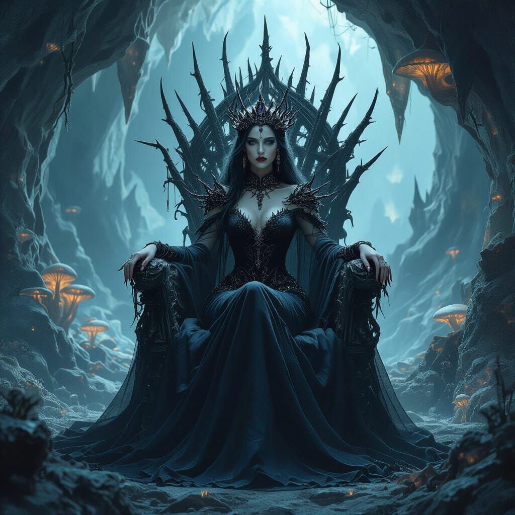 Dark Elf Queen on Spiderweb Throne