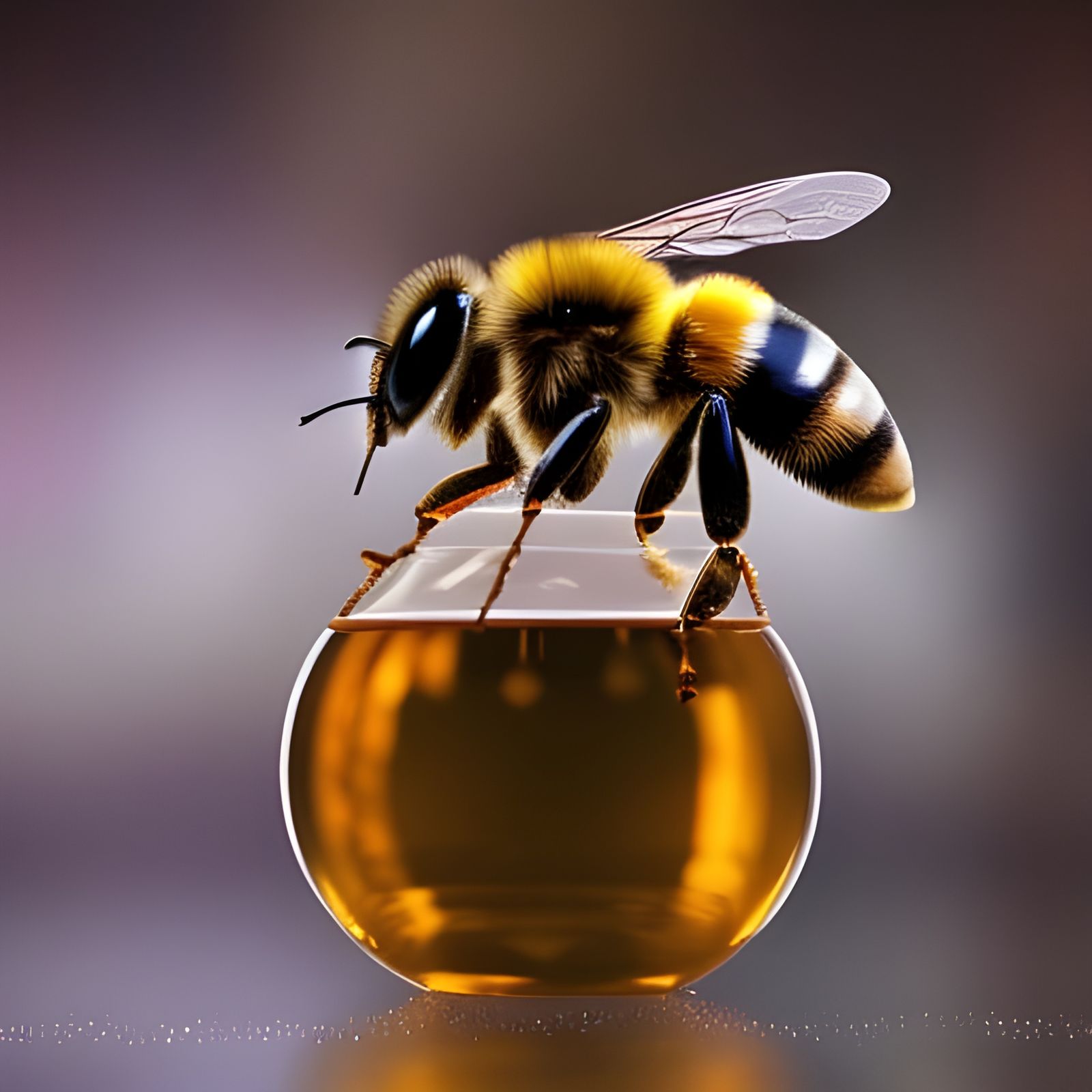 Detailed Bee in Glass, Hyperrealistic Digital Art