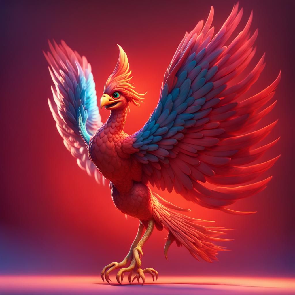 Fiery Red Phoenix: 3D Digital Art