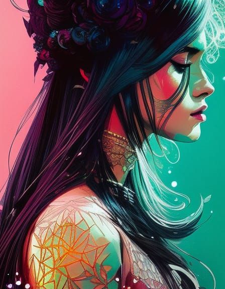 Detailed Portrait of Black-Haired Princess in Studio