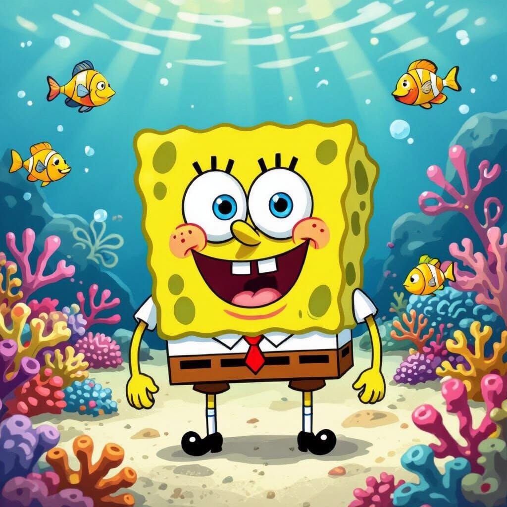 Spongebob Squarepants Cheerful Underwater Scene