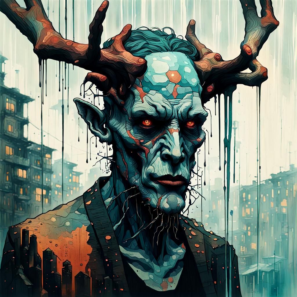 Wasteland Wendigo Portrait in Dark Academia Style