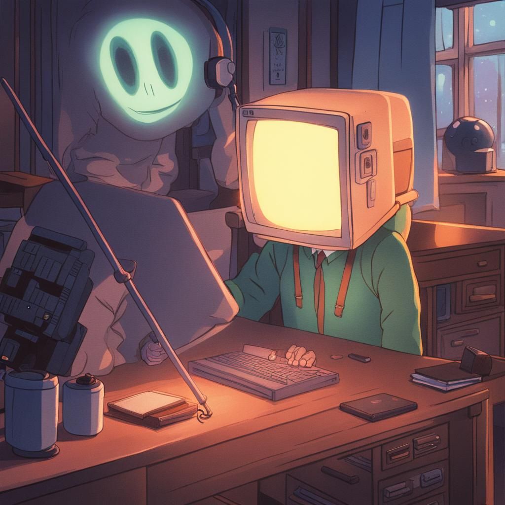 Lofi Anime TV Head in Warm Pastel Colors