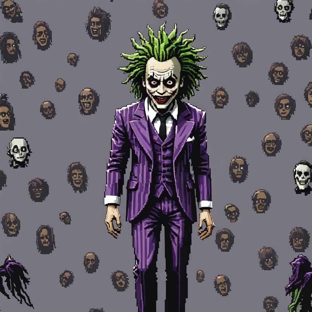 (beetlejuice style of Jhonen Vasquez, 8bit pixels, pixelated...