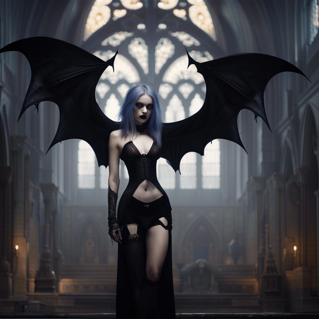 Gothic Dark Mistress with Bat Wings