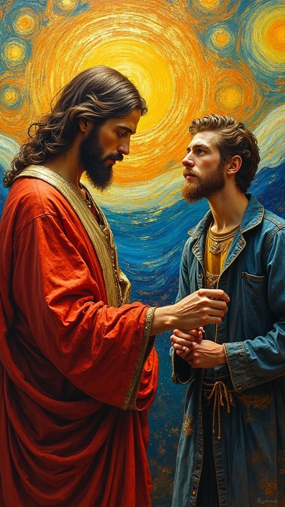 Jesus and Van Gogh Create Post-Impressionist Art