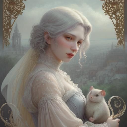 Vampire Soaring with Hedgehog: Art Nouveau Portrait