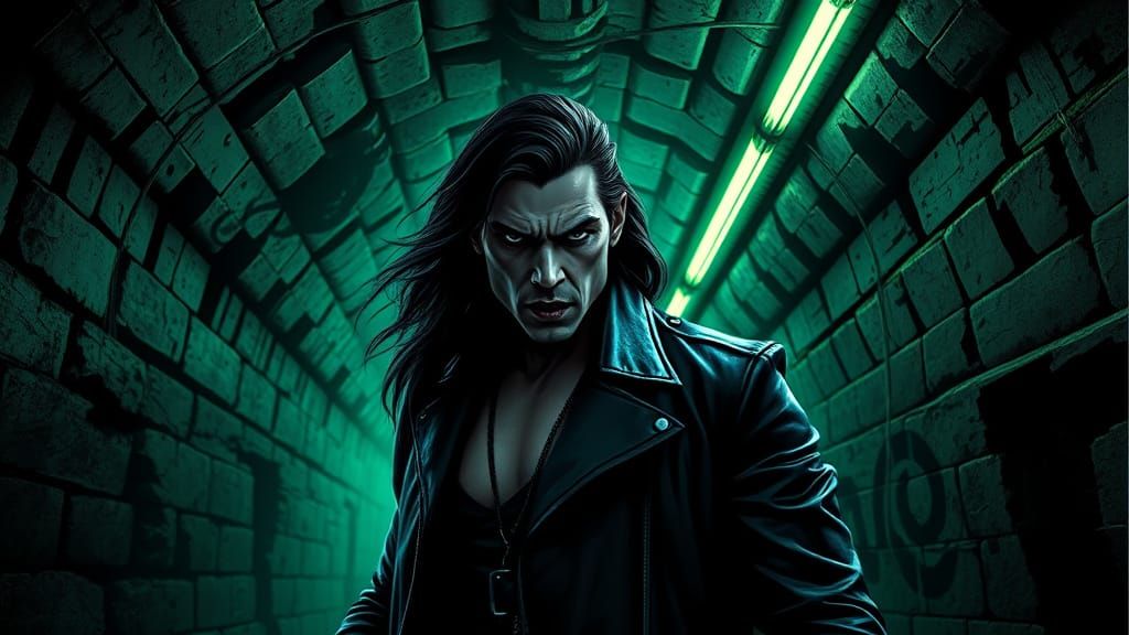 Ethereal Vampire Emerges from Shadows in Dark Comic Book Art