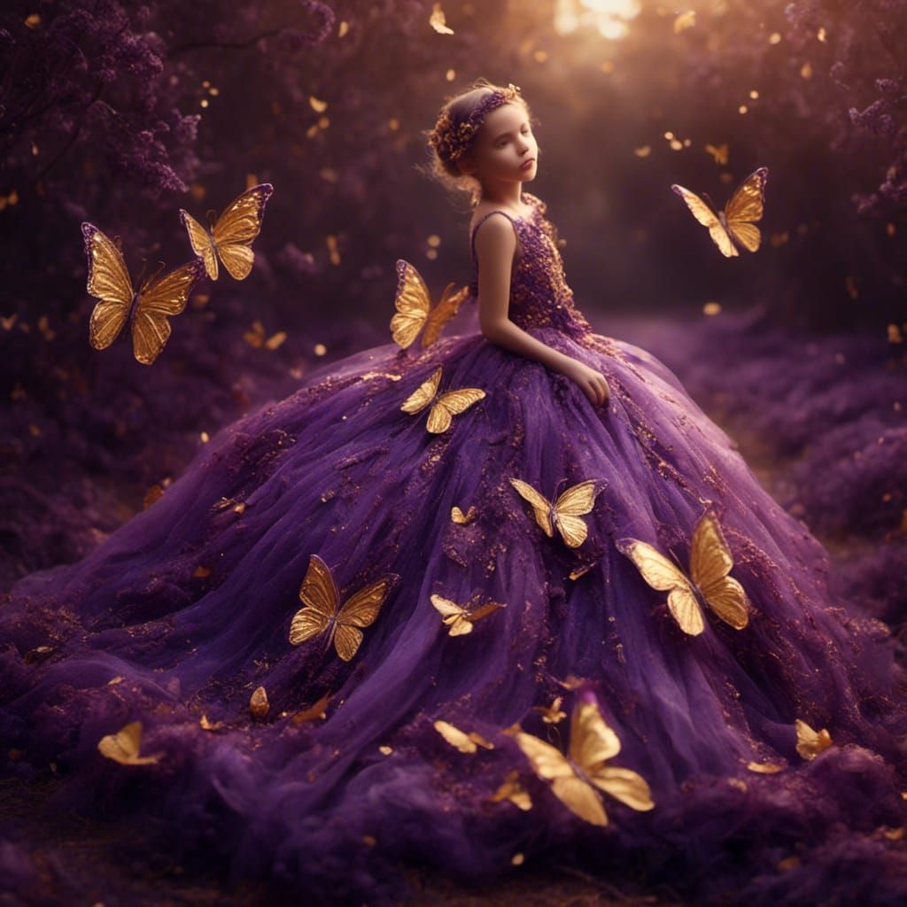 Purple and Gold Butterfly Dress Design