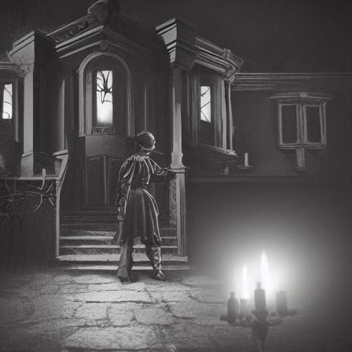 Dark, Suspenseful Horror Movie Still in Cinematic Style