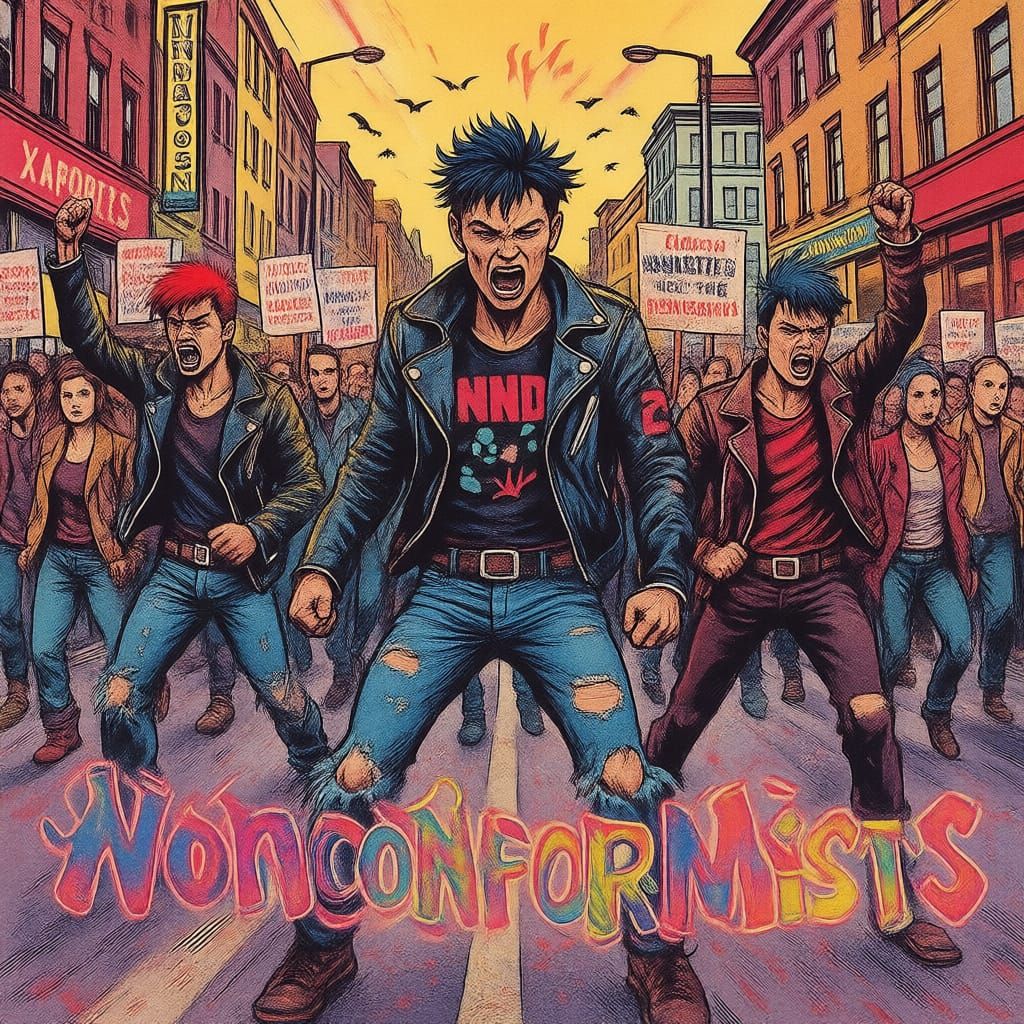 Angry Nonconformists Illustration for Illuminati Card Game