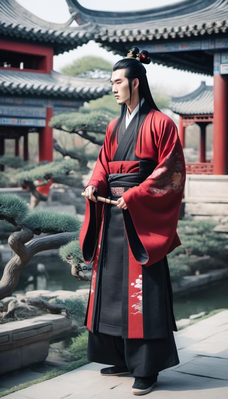 Elegant Chinese Prince in Palace Garden