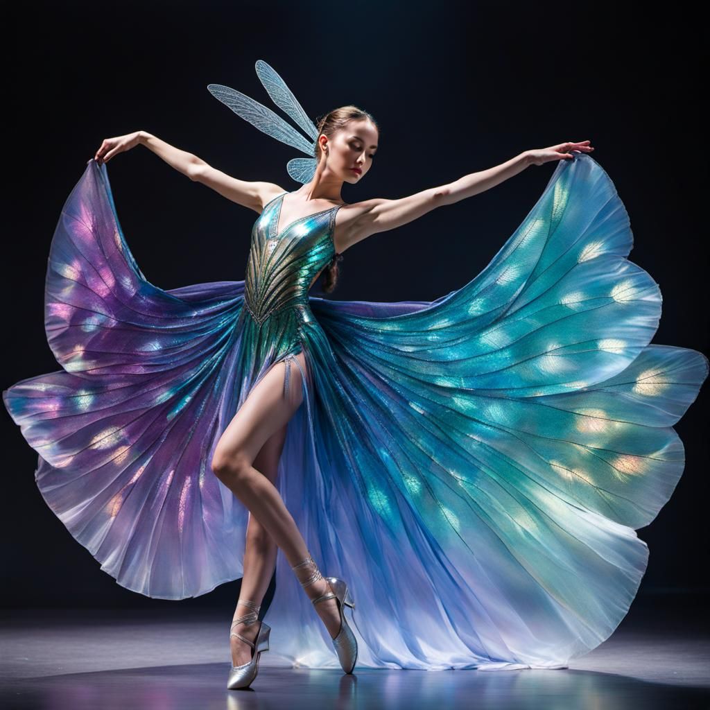 Dragonfly Wing Dancer in Iridescent Glass Dress