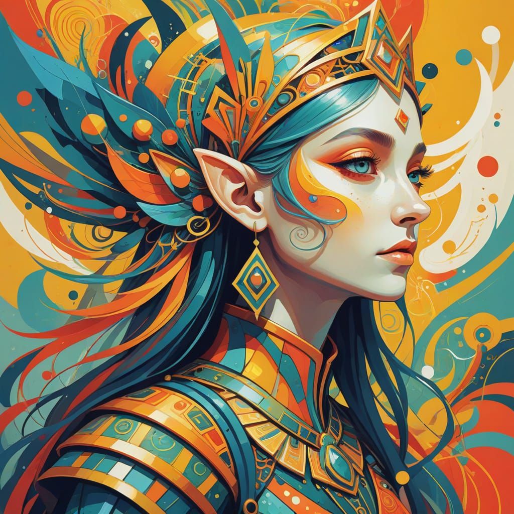 Solarpunk Elf Princess in Abstract Expressionist Style