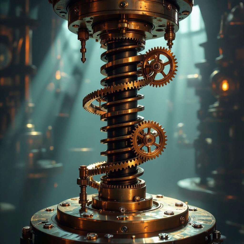 Steampunk Worm Screw Rotating Gears with Clockwork Detail