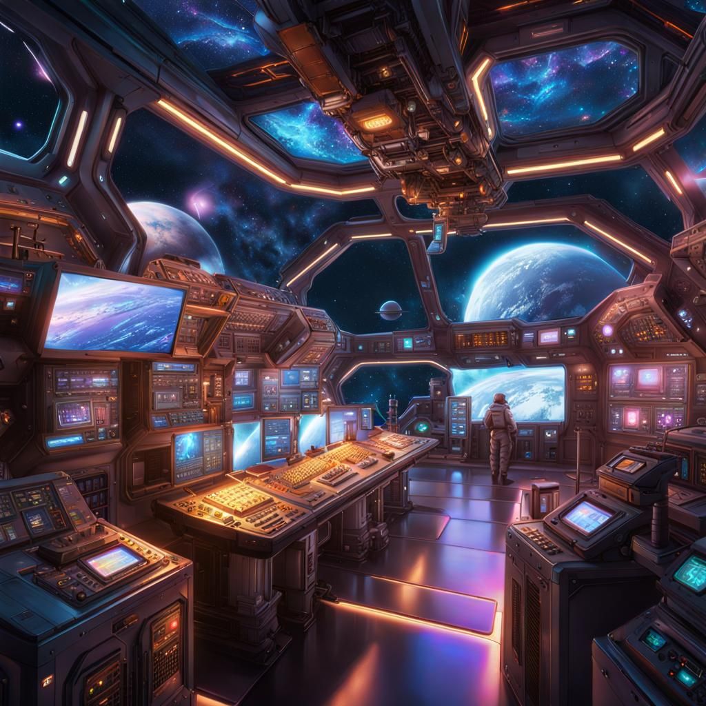 Anime Space Station Research Lab in Mixed Media Style