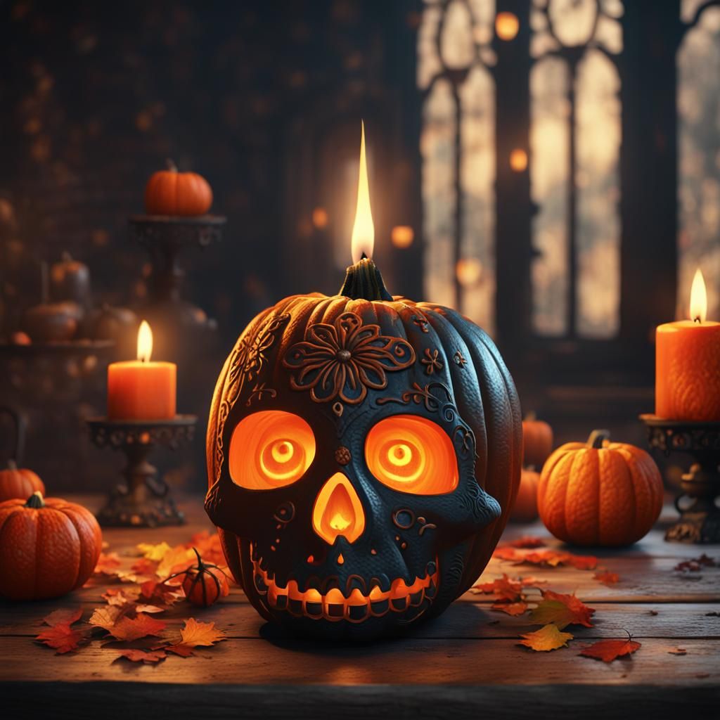 Day of the Dead Pumpkin with Candle