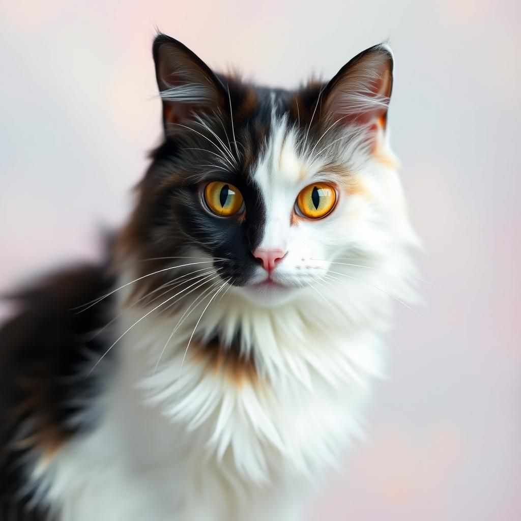 Bi-Colored Cat with Piercing Gaze in Dreamy Art Style