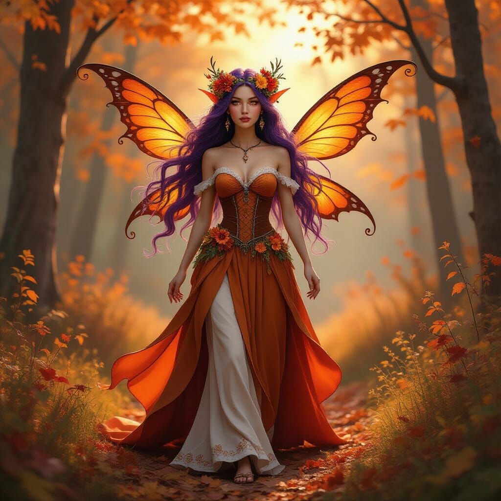 Ethereal Autumn Fairy Queen in Enchanted Forest